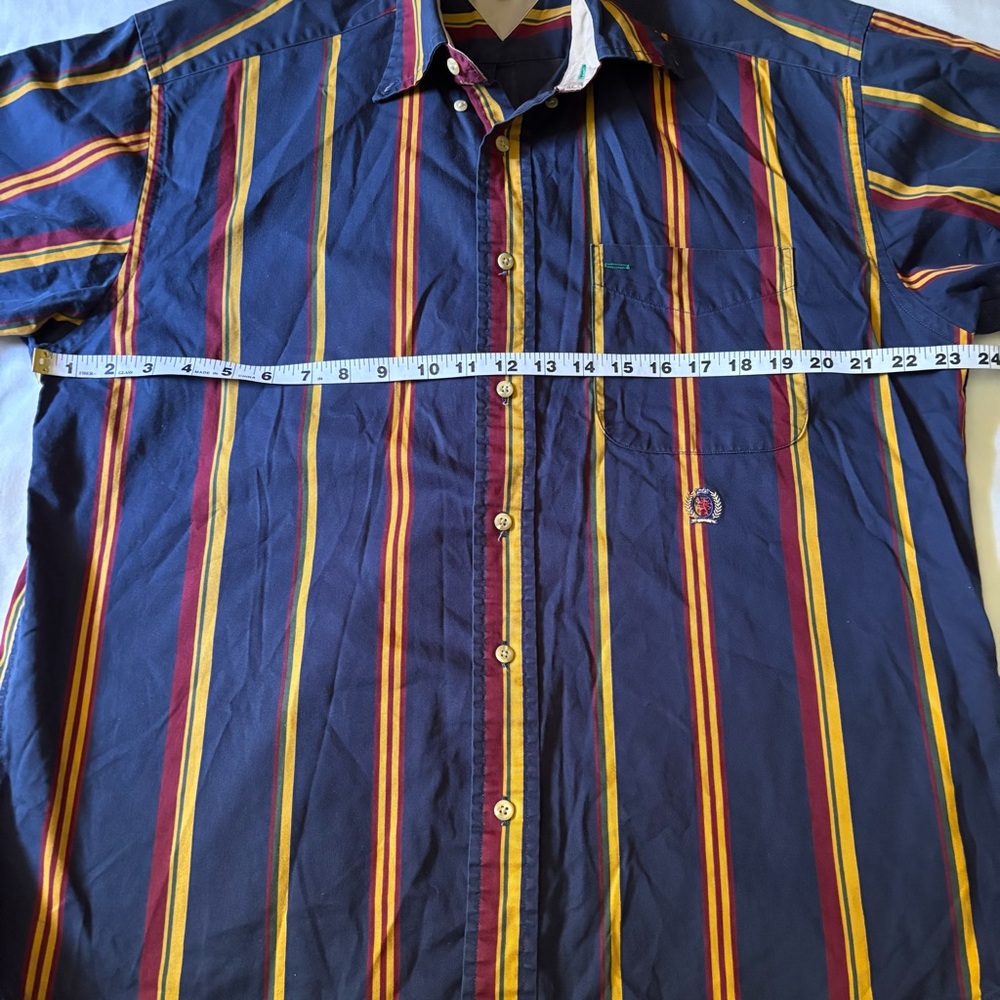 VINTAGE Tommy Hilfiger Shirt Mens M Blue Stripe Denim Long Sleeve Cotton - Picture 7 of 11